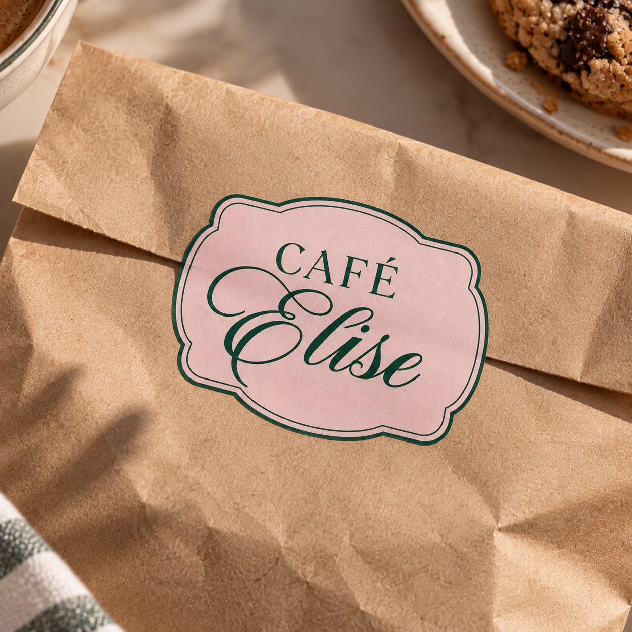 Branding stratégique, Stickers personnalisés pour packaging, identité visuelle et déclinaisons, pour le Café Elise à Nyon